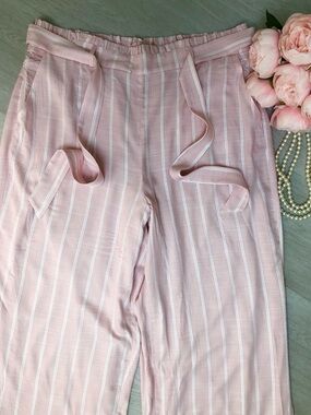 Lauren Conrad Blush Pink Striped Wide Leg Crop Trousers Size XL